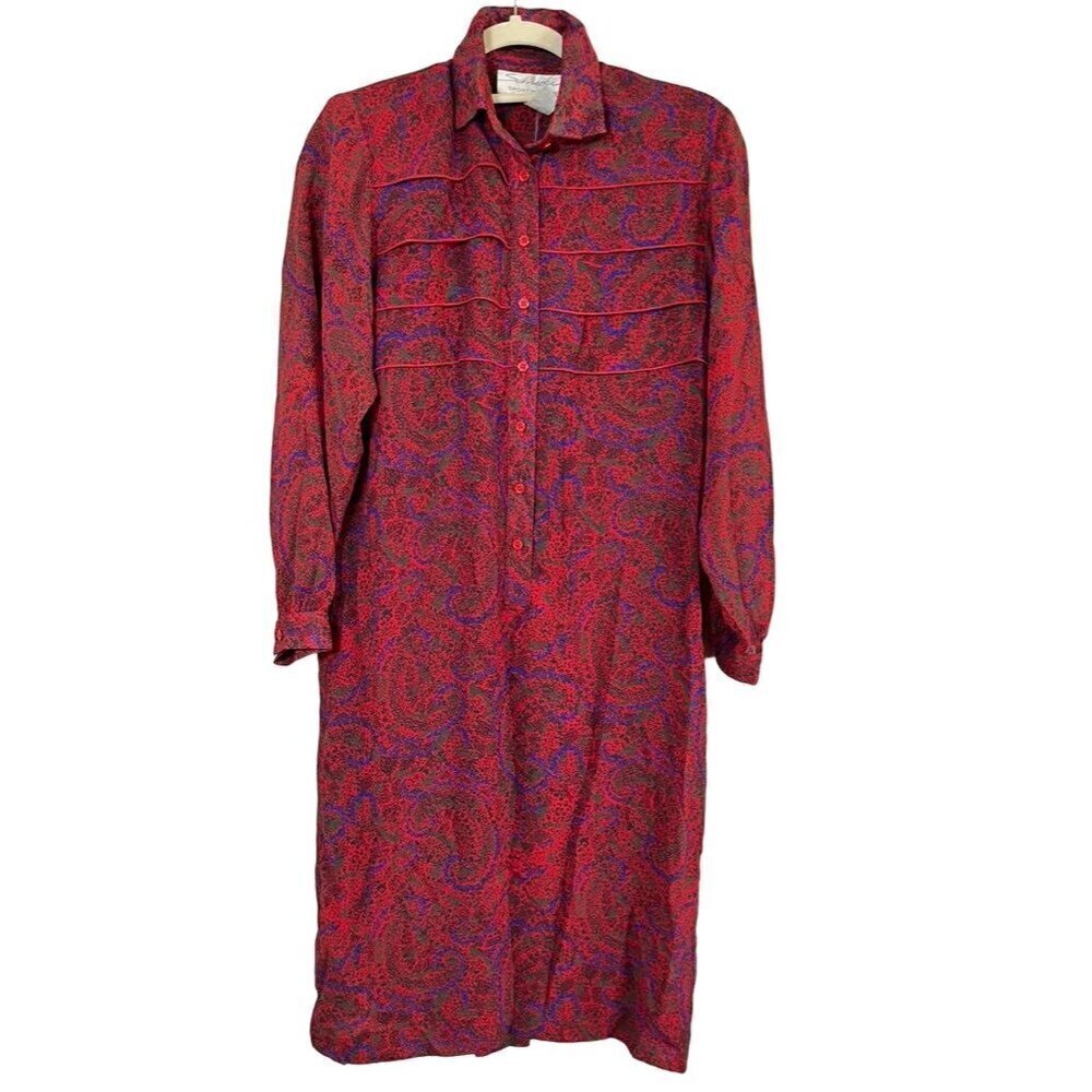 Retro‎ Floral Dress MP Red Belted Paisley Midi Boho Western 80s Resort Mod Chic